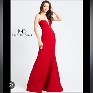NWT Ieena For Mac Duggal Sweetheart-Neck Strapless Bustier Trumpet red Gown